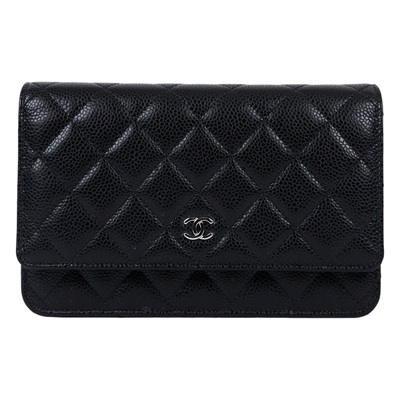 香奈兒 CHANEL 經典鏈子皮夾 菱格紋 CC LOGO AP0250 Y01588 晶片款 黑銀荔枝WOC 原廠盒子/防塵袋/購買證明