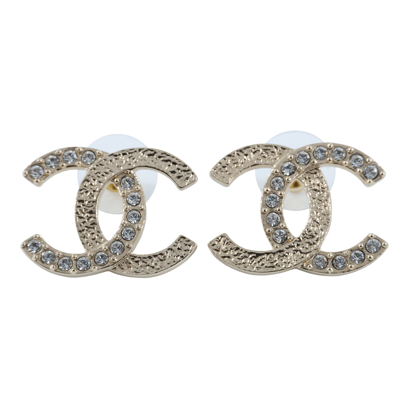 香奈兒 CHANEL CC LOGO 耳環 耳釘 ABA227ABA227/B23P 金色雙C水鑽耳環 原廠盒子/內襯/購買證明影本