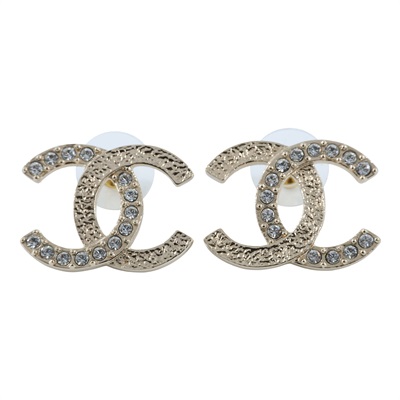 香奈兒 CHANEL CC LOGO 耳環 耳釘 ABA227ABA227/B23P 金色雙C水鑽耳環 原廠盒子/內襯/購買證明影本