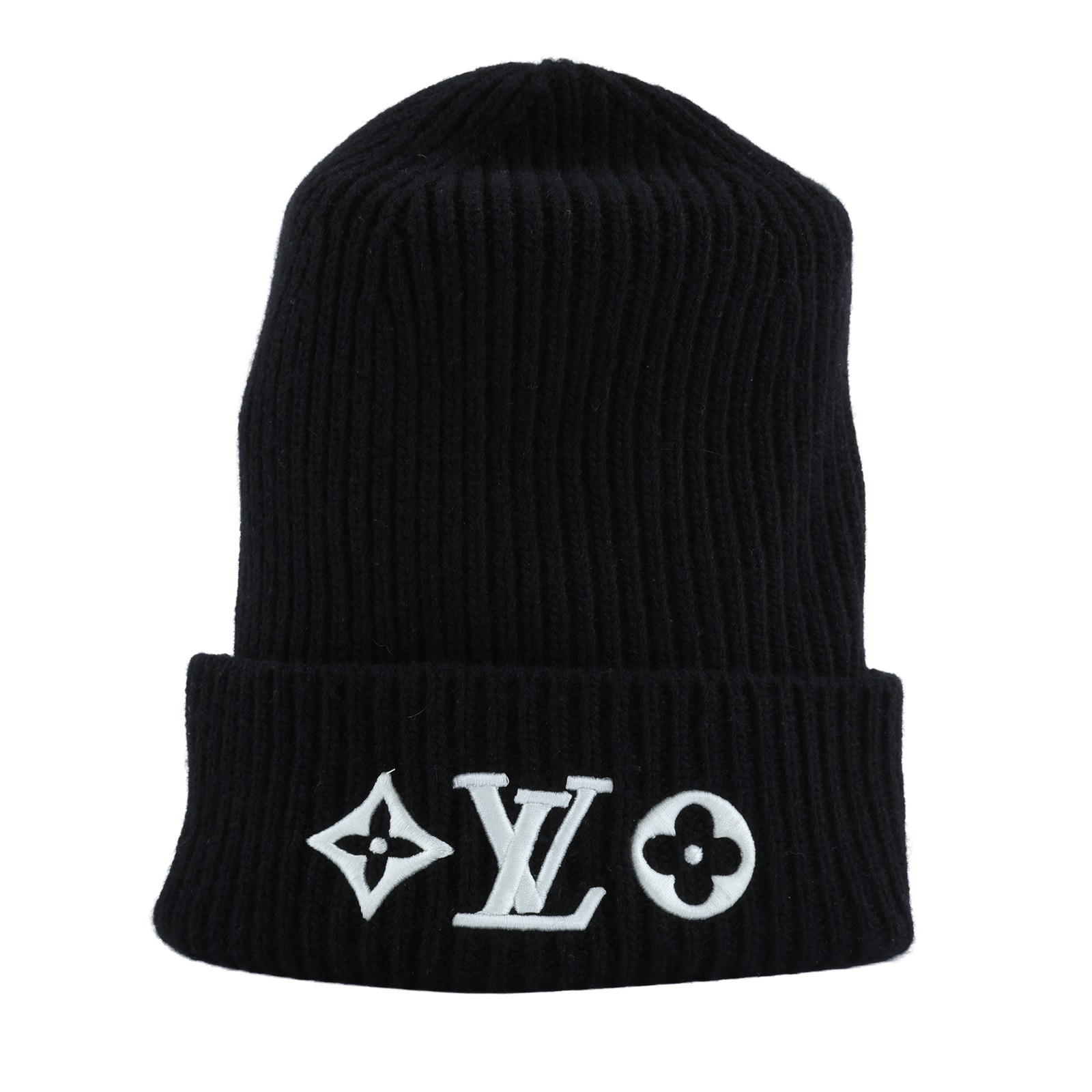 路易威登 LOUIS VUITTON Headline 毛帽 M77872 黑針織白LOGO毛帽 無附屬品