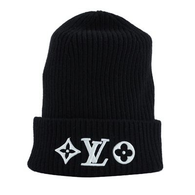 路易威登 LOUIS VUITTON Headline 毛帽 M77872 黑針織白LOGO毛帽 無附屬品