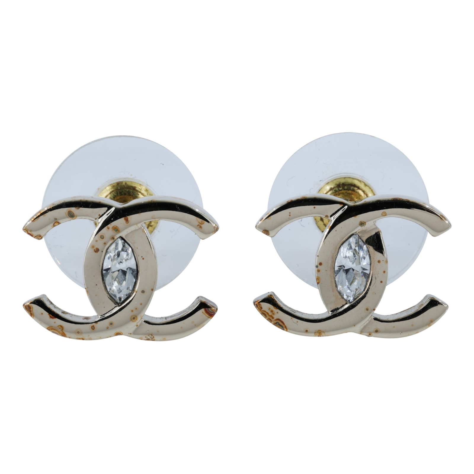 香奈兒 CHANEL CC LOGO 水鑽 耳環 耳釘 A23S 金色雙C水鑽耳環 原廠盒子/內襯