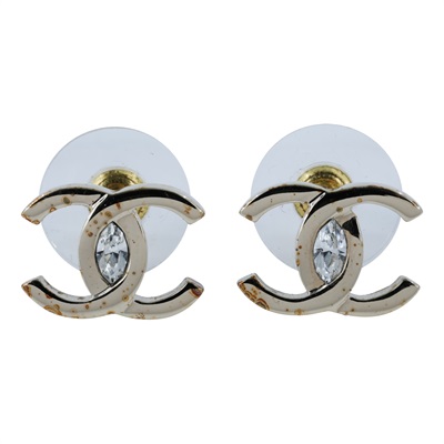 香奈兒 CHANEL CC LOGO 水鑽 耳環 耳釘 A23S 金色雙C水鑽耳環 原廠盒子/內襯