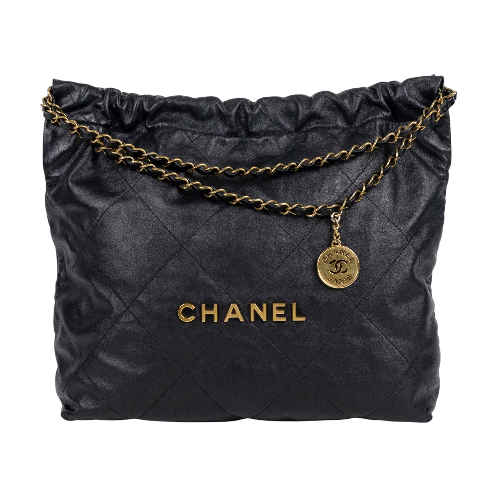 香奈兒 CHANEL 22 中型 束口包 AS3261 晶片款 黑金22包中號 內袋