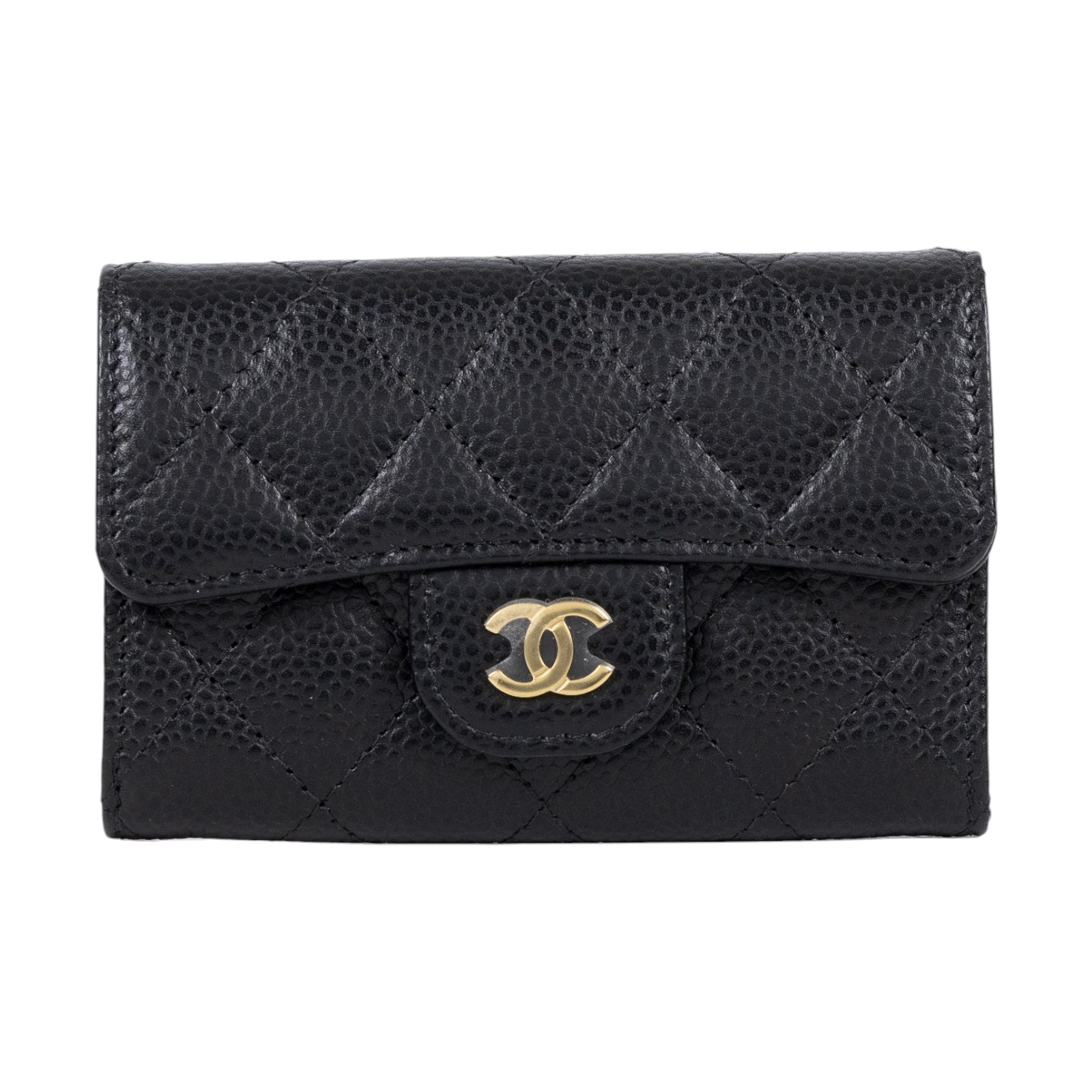 香奈兒 CHANEL 經典口蓋卡片夾 AP0214 晶片款 黑金荔枝牛單層卡包 原廠盒子/防塵袋