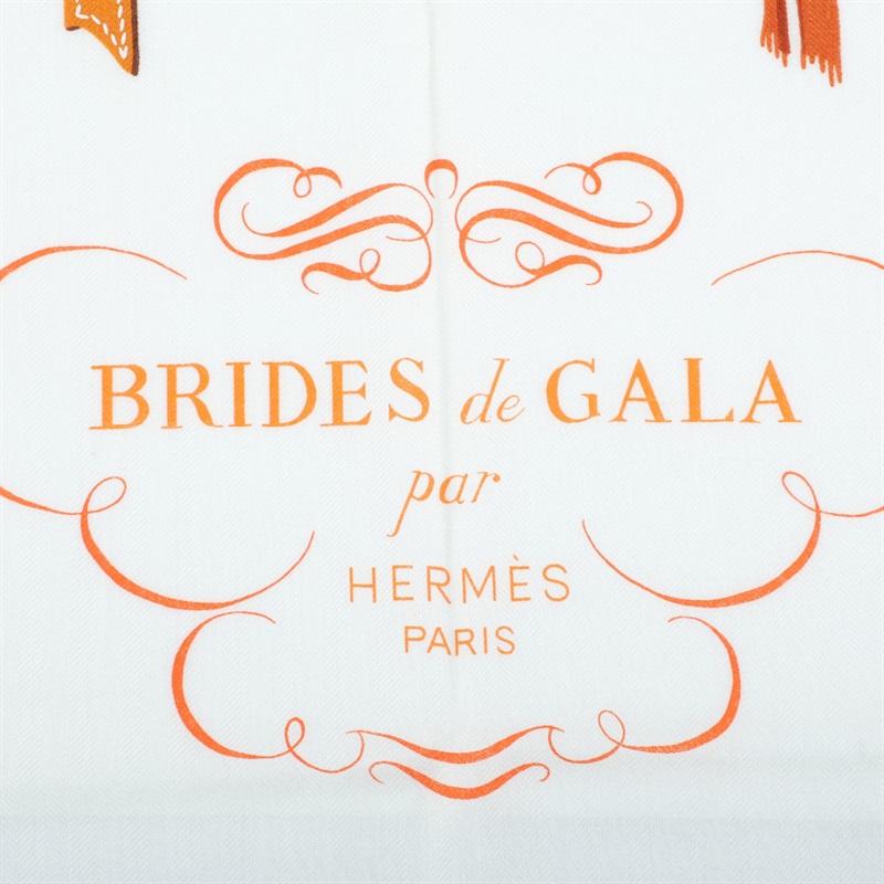 愛馬仕 Hermes Twilly 圍巾 140   橘白底馬鞍喀什米爾圍巾140140 原廠盒子