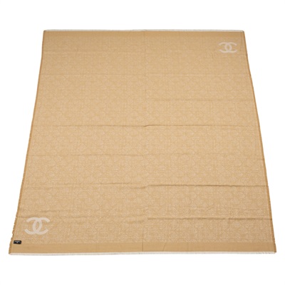 香奈兒 CHANEL CC LOGO 羊絨 披肩  奶茶雙C流蘇圍巾 原廠盒子