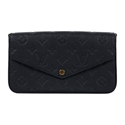 路易威登 LOUIS VUITTON Félicie Pochette 經典壓花皮格 WOC 翻蓋 斜背 鍊帶 肩背包 黑色 M64064  原廠盒子/防塵袋/背帶/內袋2/購買證明影本
