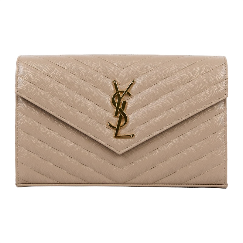 聖羅蘭 YSL SAINT LAURENT Cassandre 經典粒面皮革 鏈條 錢包 金色五金 377828BOW01  原廠盒子/防塵袋