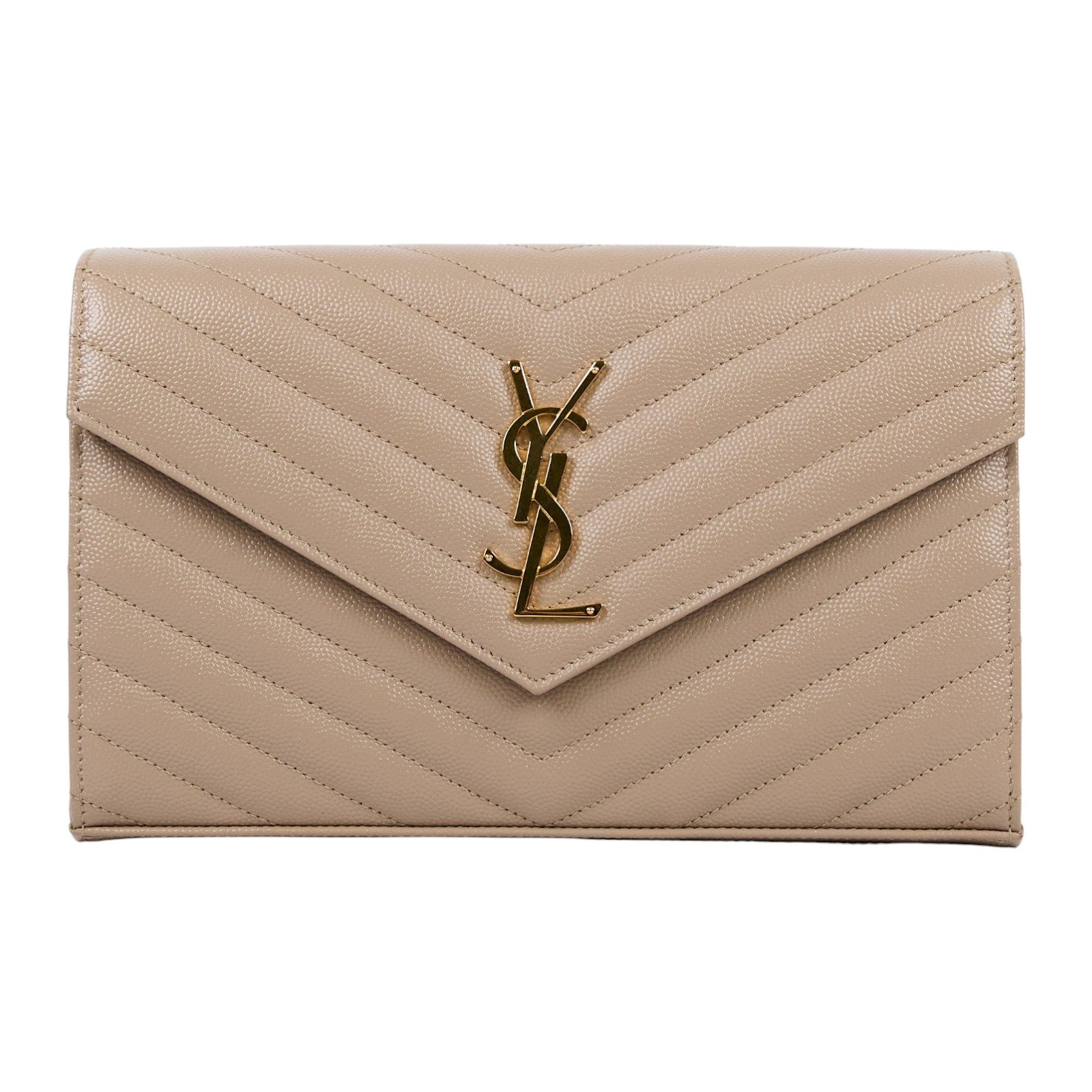 聖羅蘭 YSL SAINT LAURENT Cassandre 經典粒面皮革 鏈條 錢包 金色五金 377828BOW01  原廠盒子/防塵袋