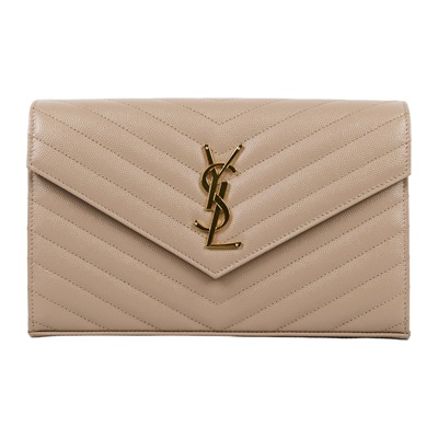 聖羅蘭 YSL SAINT LAURENT Cassandre 經典粒面皮革 鏈條 錢包 金色五金 377828BOW01  原廠盒子/防塵袋