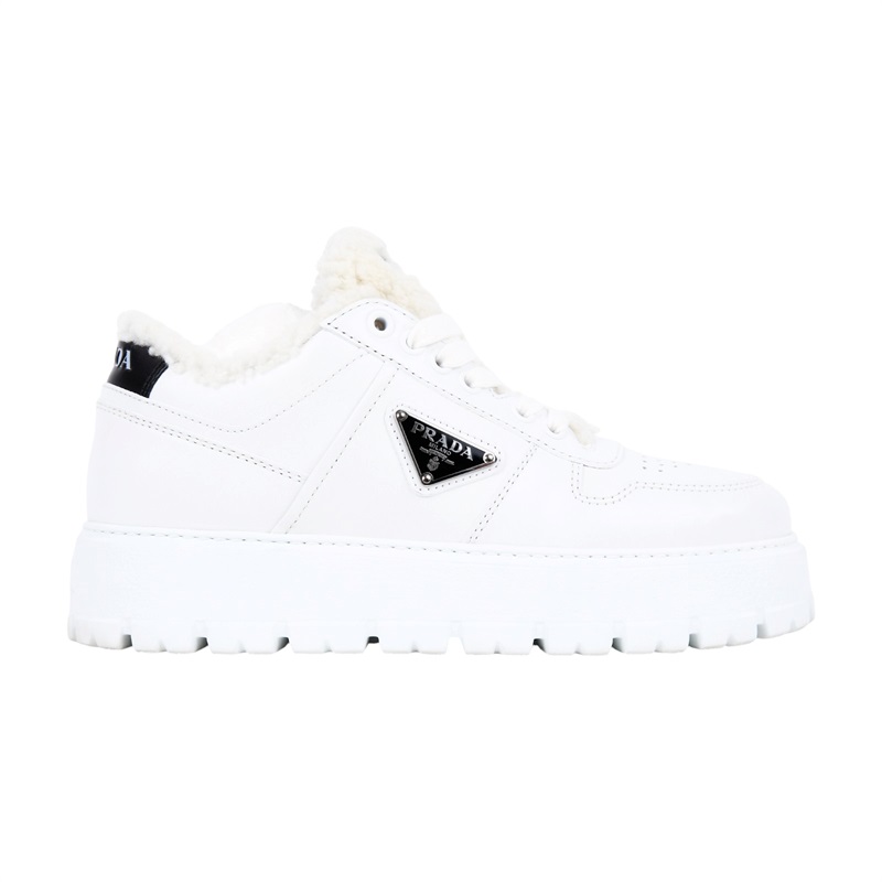 普拉達 PRADA 運動鞋 1E947M_3LEN_38 白絨毛內裡厚底鞋#38 原廠盒子/防塵袋