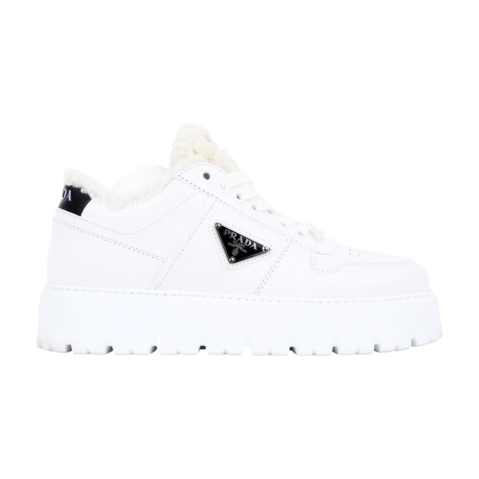 普拉達 PRADA 運動鞋 1E947M_3LEN_38 白絨毛內裡厚底鞋#38 原廠盒子/防塵袋