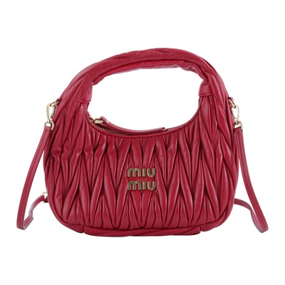 繆繆 MIU MIU Wander Matelasse 納帕皮革半月形手袋 5BC125_AN88 紅金抓皺半月包 防塵袋/背帶/購買證明