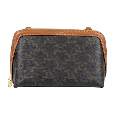 思琳 CELINE 標誌印花飾鍊 手提包 10E382CBX 原花TRIOMPHE黃褐色貝殼包 原廠盒子/防塵袋