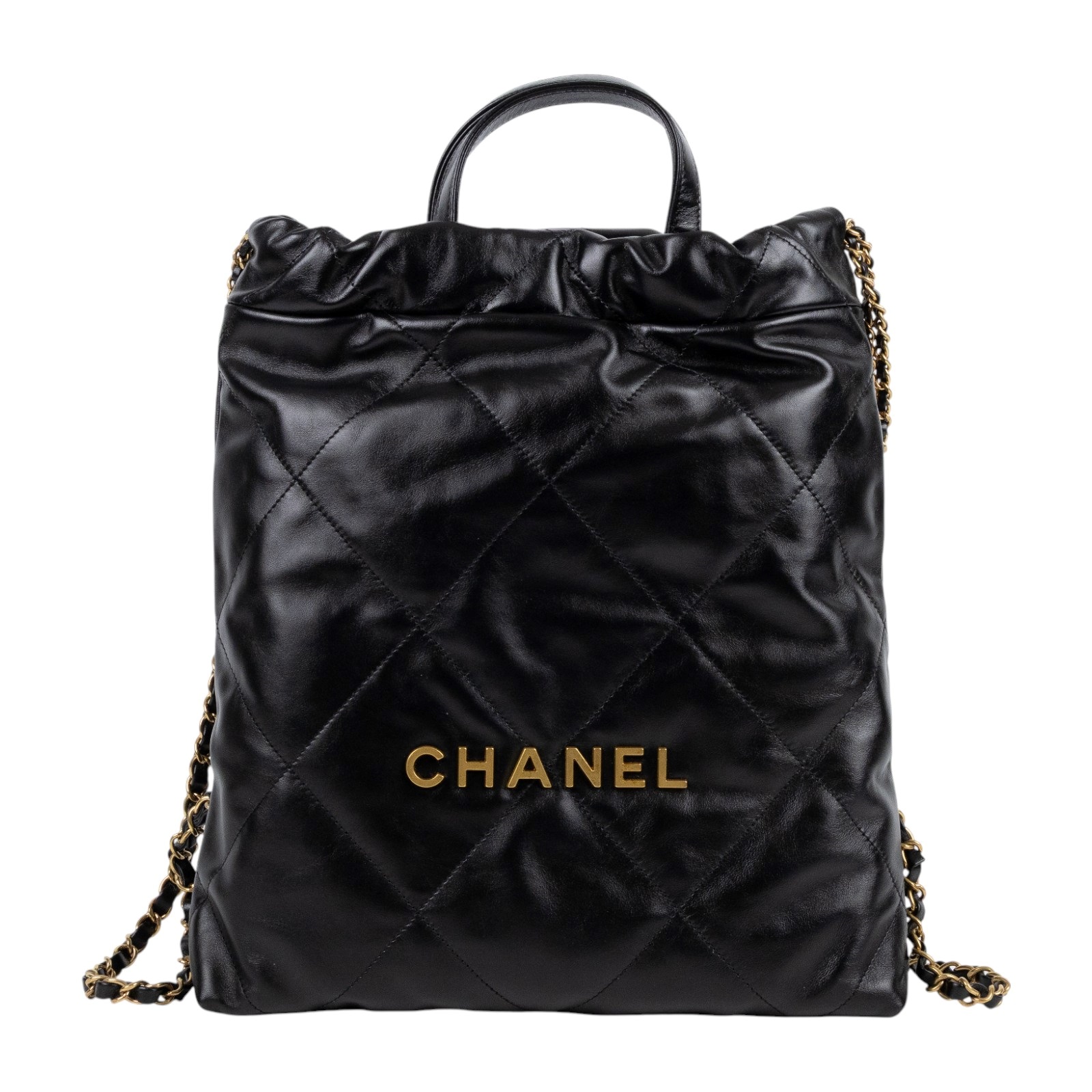 香奈兒 CHANEL 22 皮穿鍊 後背包 雙肩包 手提包 AS3859 晶片款 黑金22後背包 原廠盒子/防塵袋/購買證明