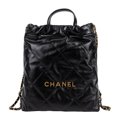 香奈兒 CHANEL 22 皮穿鍊 後背包 雙肩包 手提包 AS3859 晶片款 黑金22後背包 原廠盒子/防塵袋/購買證明