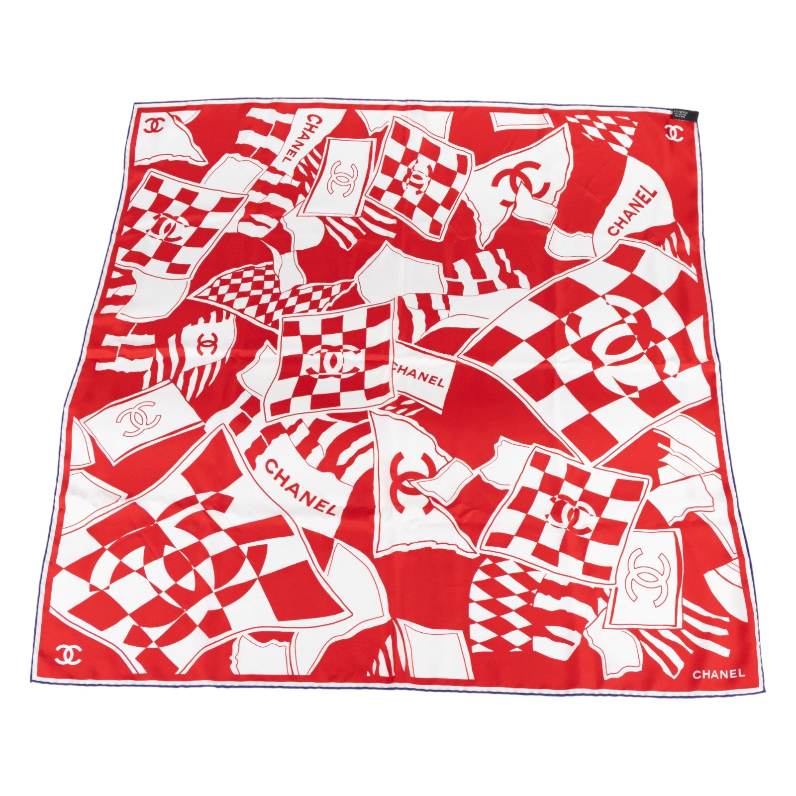 香奈兒 CHANEL CC LOGO 絲巾 領巾 方巾  紅色花紋絲巾 90CM 原廠盒子