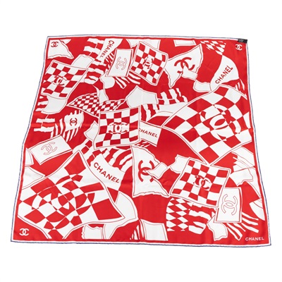 香奈兒 CHANEL CC LOGO 絲巾 領巾 方巾  紅色花紋絲巾 90CM 原廠盒子