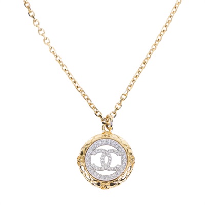 香奈兒 CHANEL CC LOGO 水鑽 項鍊 鎖骨鍊 ABF087 B19294ABF087/B25/C 金圓形水鑽項鍊 原廠盒子/防塵袋/購買證明影本