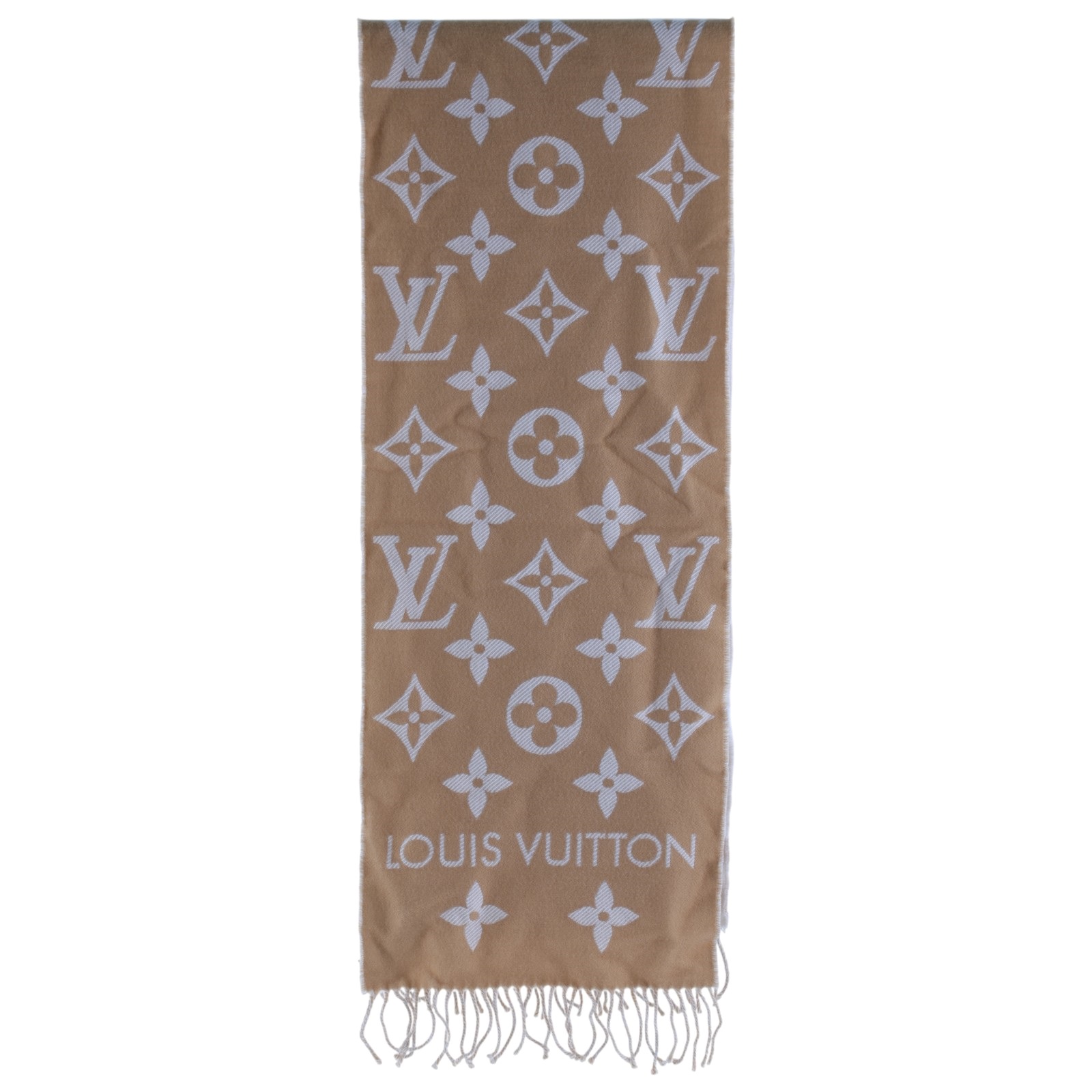路易威登 LOUIS VUITTON LV Essential 圍巾 米色 M77728 奶茶色雙面羊毛圍巾 原廠盒子