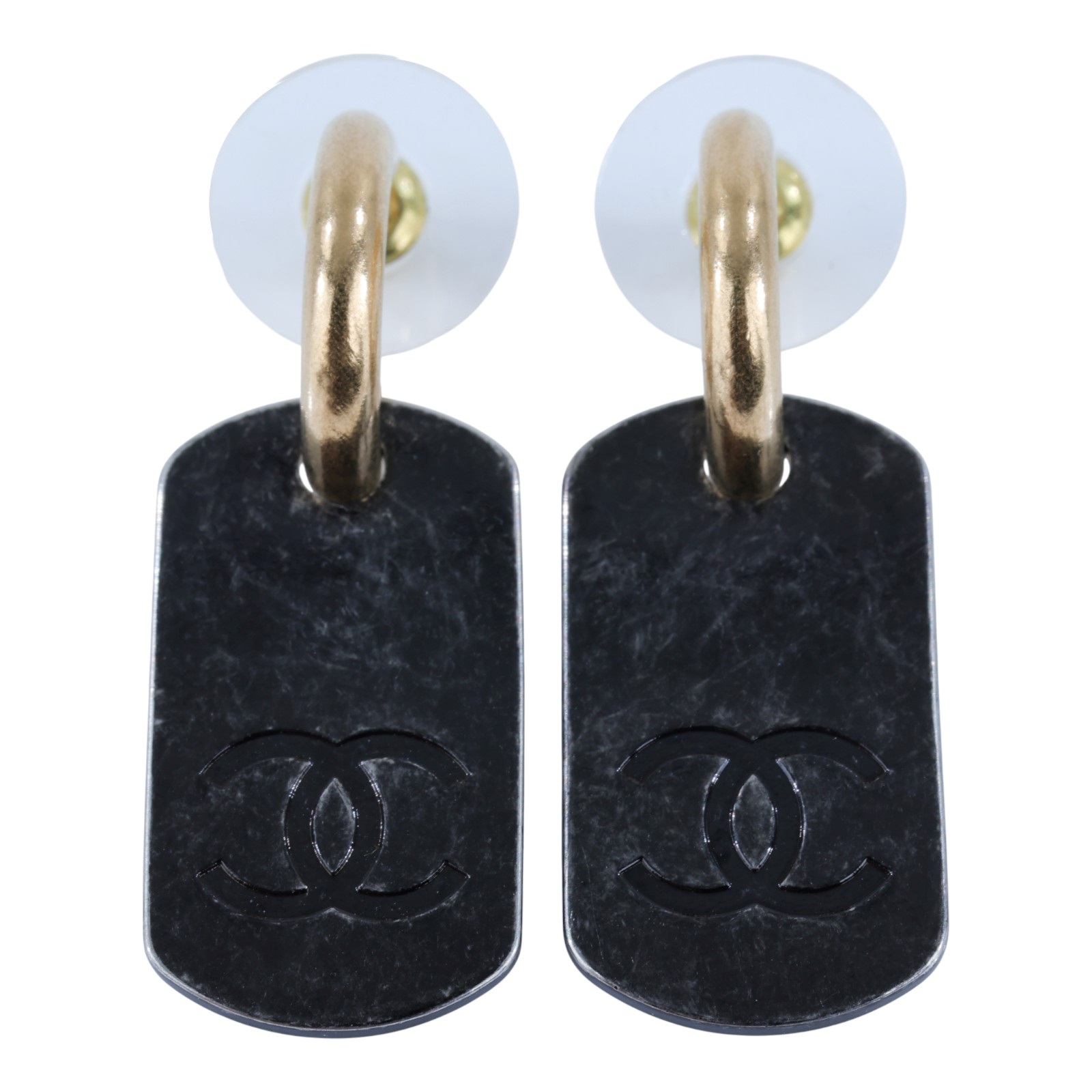 香奈兒 CHANEL CC LOGO 耳環 耳釘 B21P 鐵牌耳環 原廠盒子/防塵袋