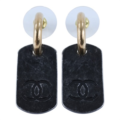 香奈兒 CHANEL CC LOGO 耳環 耳釘 B21P 鐵牌耳環 原廠盒子/防塵袋