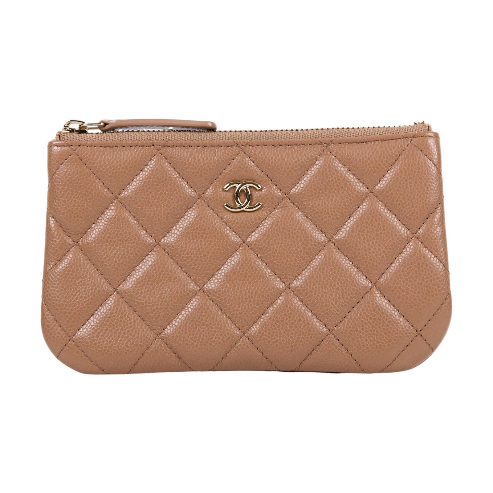 香奈兒 CHANEL 經典 拉鍊 隨身包 小型 AP4020 晶片款 奶茶荔枝一字拉鍊錢包 無附屬品