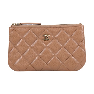 香奈兒 CHANEL 經典 拉鍊 隨身包 小型 AP4020 晶片款 奶茶荔枝一字拉鍊錢包 無附屬品