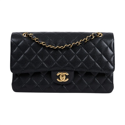 香奈兒 CHANEL CF 經典 11.12 口蓋包 A01112 晶片款 黑金荔枝COCO25 防塵袋/原廠盒子