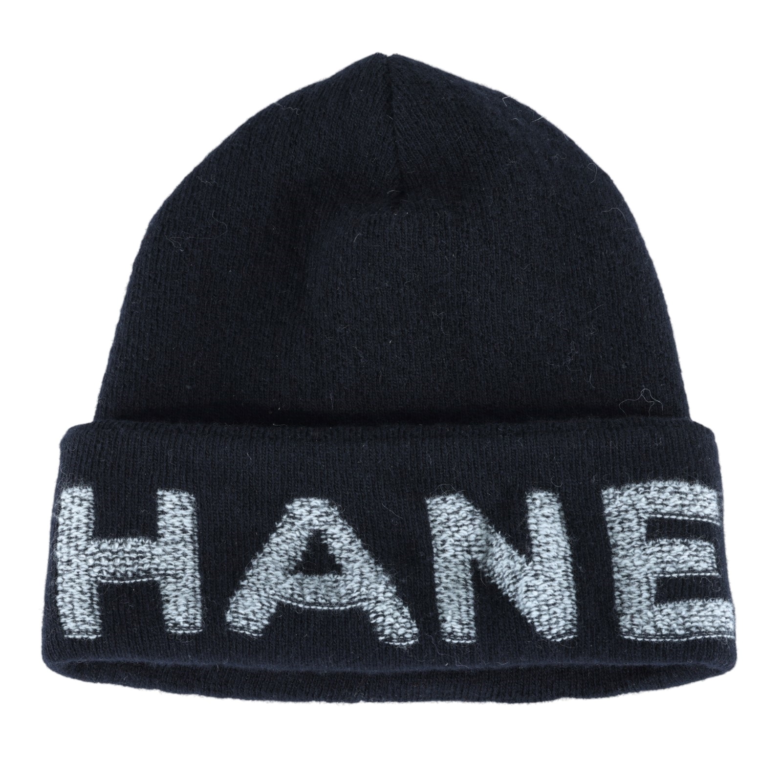 香奈兒 CHANEL LOGO 帽子 毛帽  黑灰LOGO毛帽 無附屬品