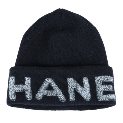 香奈兒 CHANEL LOGO 帽子 毛帽  黑灰LOGO毛帽 無附屬品