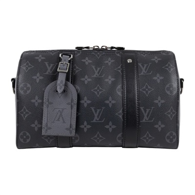 路易威登 LOUIS VUITTON City Keepall Eclipse帆布 拉鍊 斜背包 黑色 M45936 晶片款  原廠盒子/背帶/吊牌