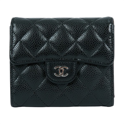 香奈兒 CHANEL 經典 小型 口蓋 皮夾 小牛皮 短夾  AP0231 Y01864 晶片款 黑銀荔枝三折短夾 原廠盒子/防塵袋/購買證明