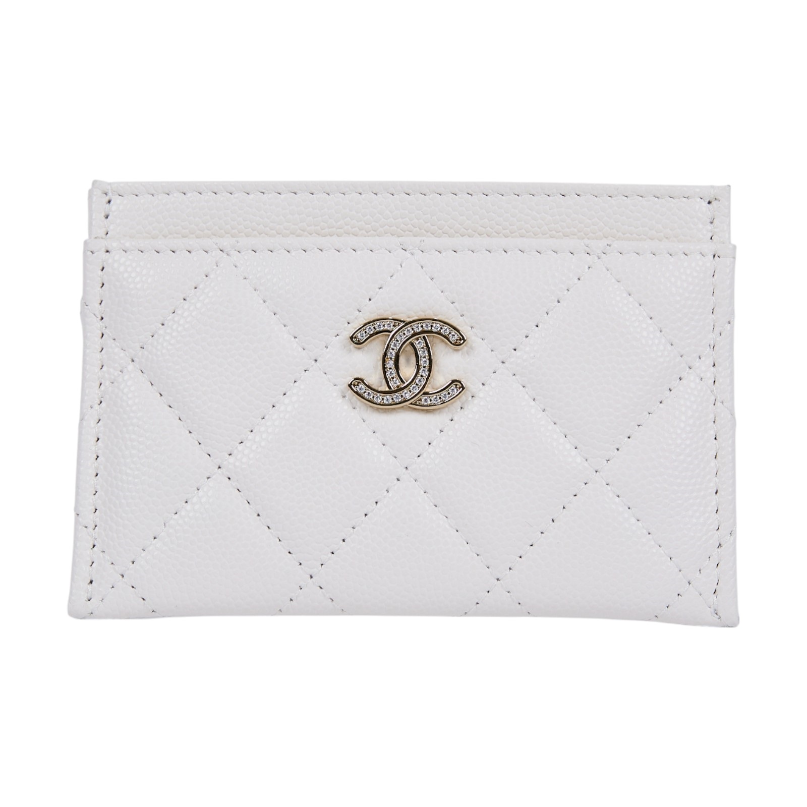 香奈兒 CHANEL 卡片夾 CC 水鑽 AP4820 晶片款 白荔枝水鑽雙C卡夾 原廠盒子