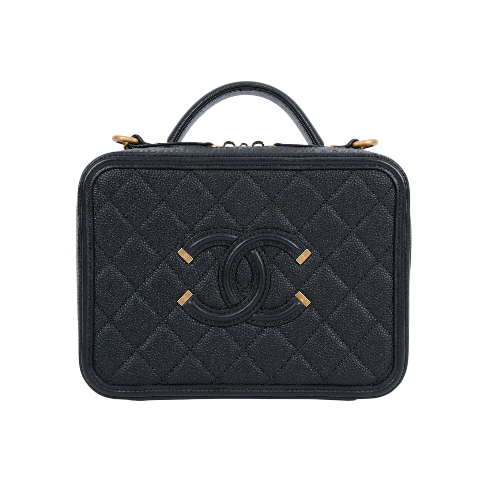 香奈兒 CHANEL Vanity Case 中型 化妝箱 A93343 Y60542 24開黑金荔枝VANITY CASE 原廠盒子/防塵袋/鎖組/購買證明/保證卡