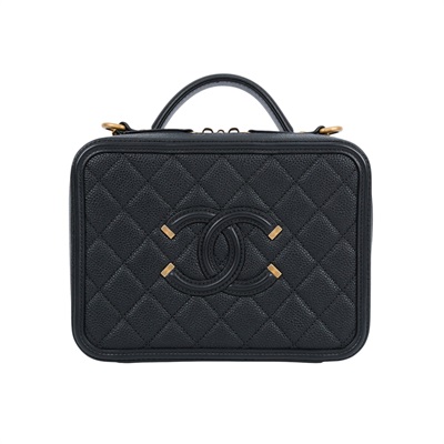 香奈兒 CHANEL Vanity Case 中型 化妝箱 A93343 Y60542 24開黑金荔枝VANITY CASE 原廠盒子/防塵袋/鎖組/購買證明/保證卡