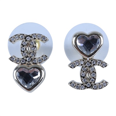 香奈兒 CHANEL CC LOGO 耳環 耳釘 B25/B 淡金水鑽愛心雙C耳環 原廠盒子/內襯