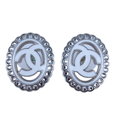 香奈兒 CHANEL CC LOGO 耳環 耳釘 A25/C 銀白水鑽簍空雙C耳環 原廠盒子/內襯
