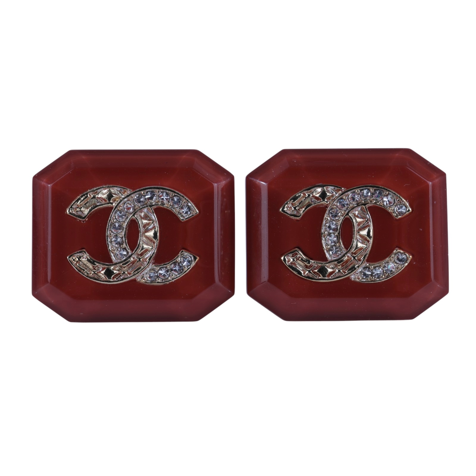 香奈兒 CHANEL CC LOGO 耳環 耳釘 B23/A 橘紅方塊雙C耳環 原廠盒子/內襯