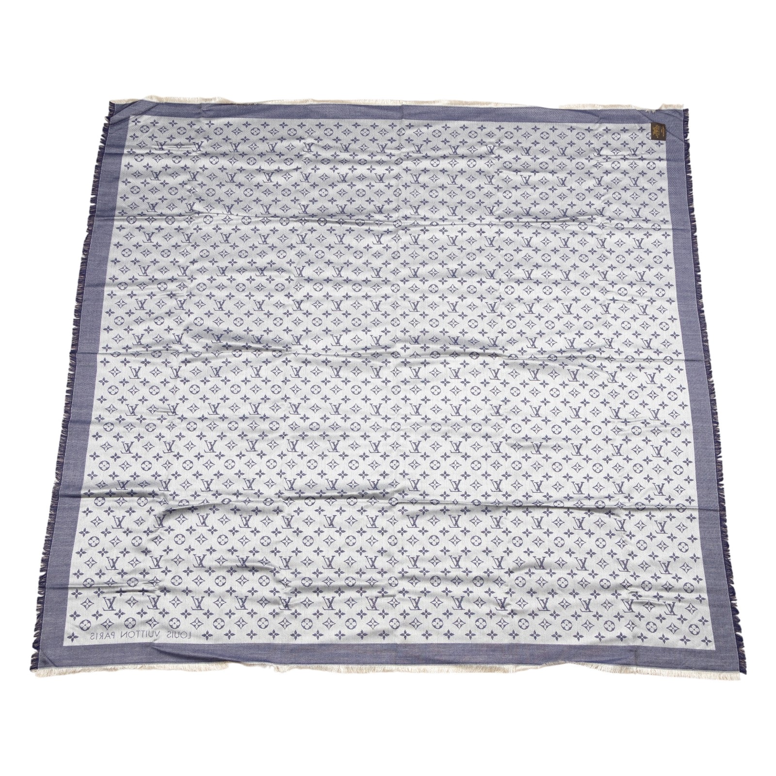 路易威登 LOUIS VUITTON Monogram Denim 披肩 藍色 M71376 藍原花絲巾 無附屬品