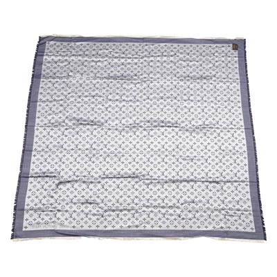 路易威登 LOUIS VUITTON Monogram Denim 披肩 藍色 M71376 藍原花絲巾 無附屬品