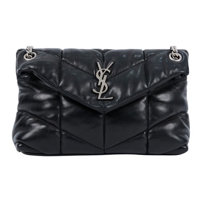 聖羅蘭 YSL SAINT LAURENT Puffer 絎縫納帕皮包 小型 5774761EL00 黑銀PUFFER SMALL 原廠盒子/防塵袋/購買證明