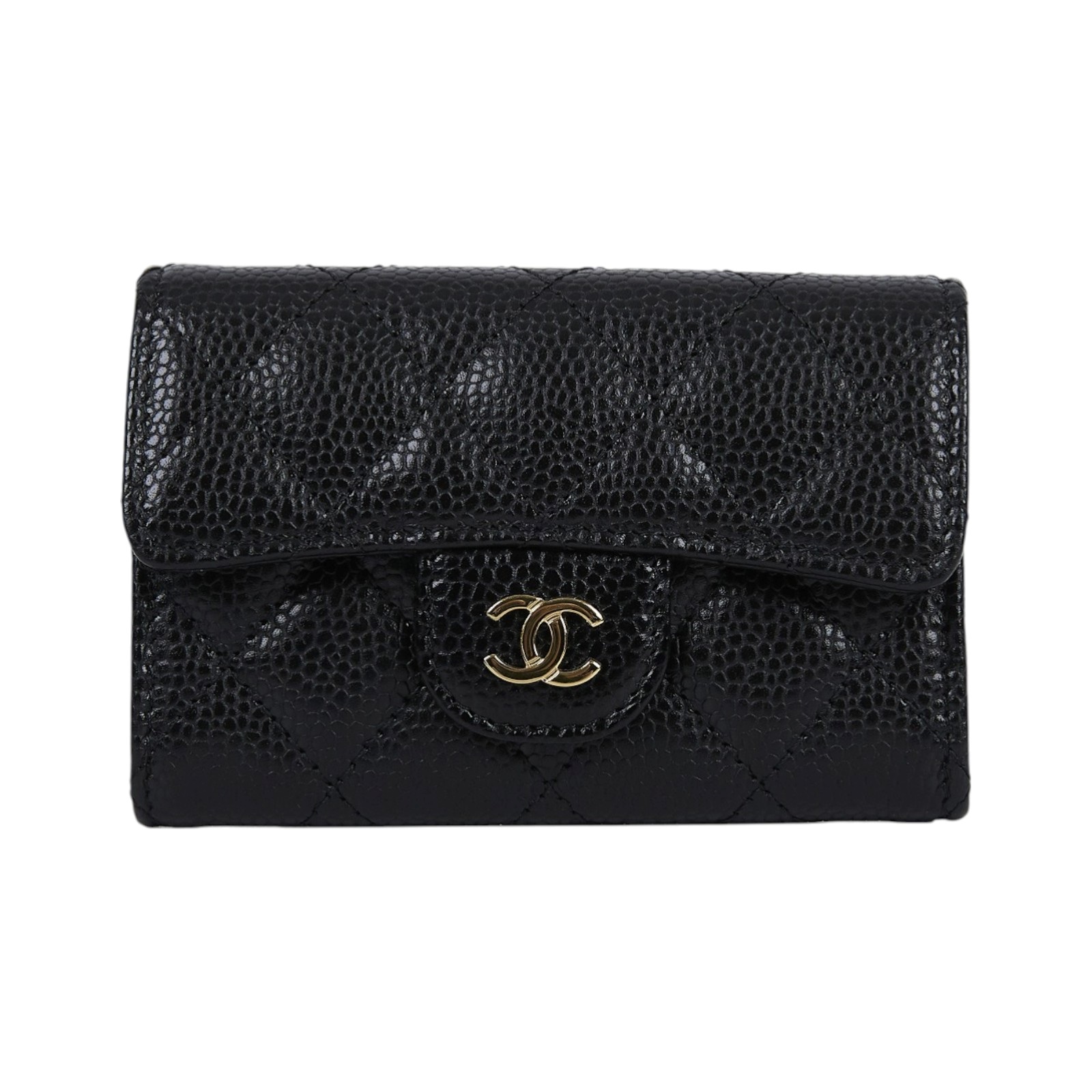 香奈兒 CHANEL CC LOGO 口蓋 卡片夾 錢包 AP0214 晶片款 黑金荔枝卡包 原廠盒子/防塵袋