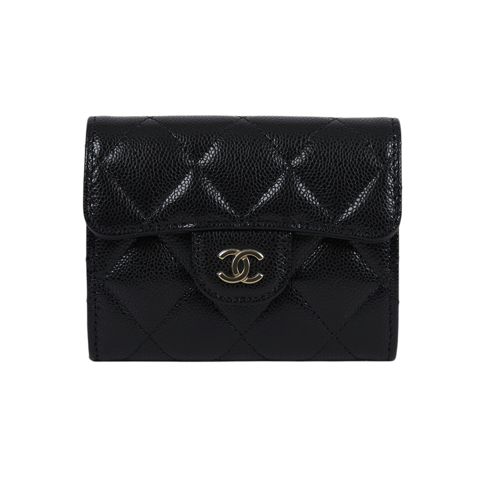 香奈兒 CHANEL 錢包 零錢包 卡夾 AP0220 晶片款 黑金荔枝雙層卡包 原廠盒子/防塵袋