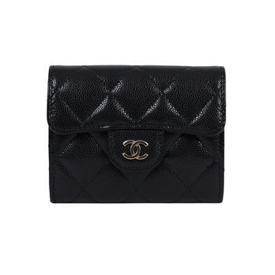 香奈兒 CHANEL 錢包 零錢包 卡夾 AP0220 晶片款 黑金荔枝雙層卡包 原廠盒子/防塵袋