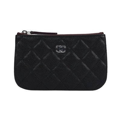 香奈兒 CHANEL 經典 拉鍊 隨身包 小型 AP4020 晶片款 黑銀荔枝一字拉錢包 原廠盒子/防塵袋/購買證明影本