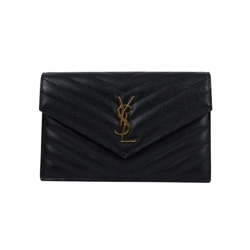 聖羅蘭 YSL SAINT LAURENT Cassandre 信封袋式 鏈條 錢包 742920BOW01 黑金魚子醬WOC 背帶