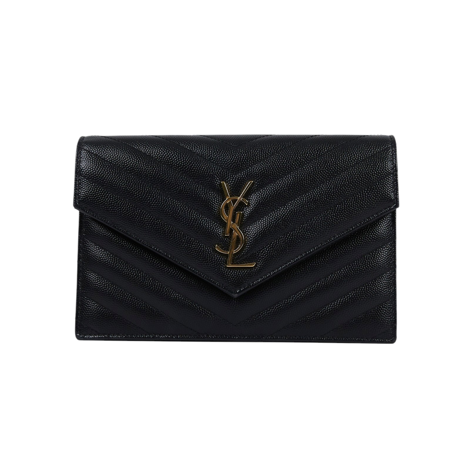 聖羅蘭 YSL SAINT LAURENT Cassandre 信封袋式 鏈條 錢包 742920BOW01 黑金魚子醬WOC 背帶