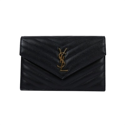 聖羅蘭 YSL SAINT LAURENT Cassandre 信封袋式 鏈條 錢包 742920BOW01 黑金魚子醬WOC 背帶